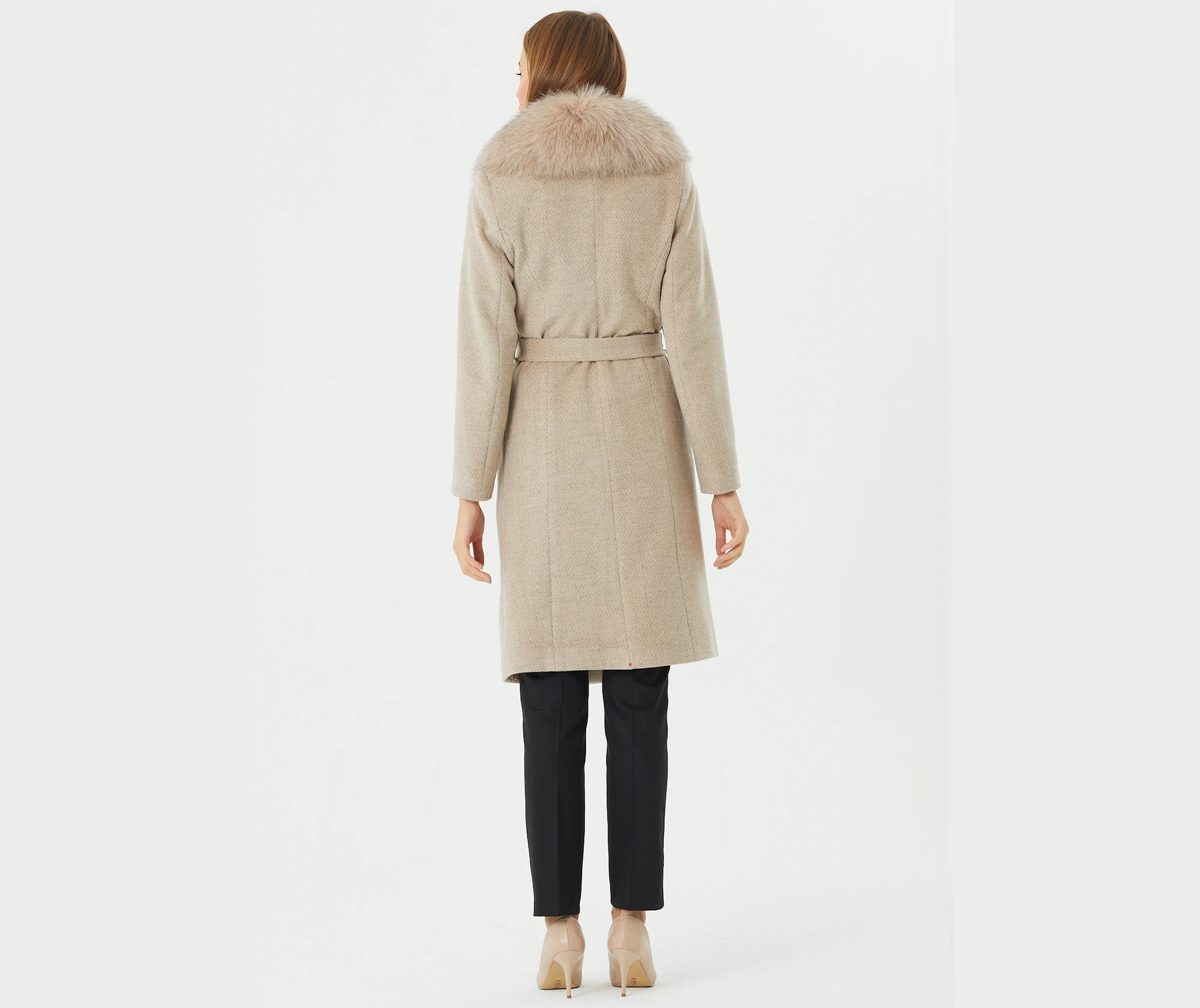 

Fur Collar Woman Cashmere Coat, Cashmere Coat With Fox Fur Shawl Collar