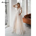 Изысканные трапециевидные свадебные платья в горошек из тюля и кружева с низким V-образным вырезом Иллюзия Кепка с короткими рукавами открытая спина короткое платье невесты со шлейфом