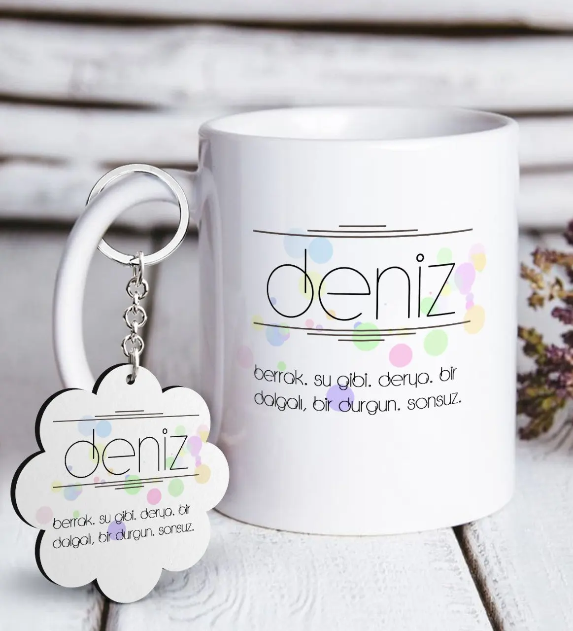 

Personalized Name Meaning White Mug and Keychain Gift Seti-2
