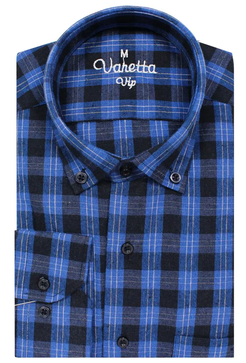 Черная Мужская рубашка с длинным рукавом 100% хлопок Повседневная в клетку