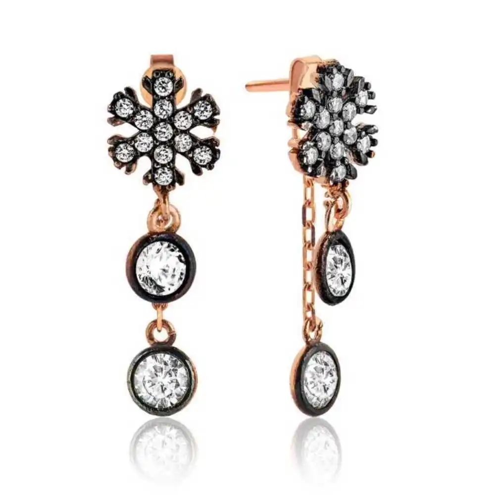 

Vaoov 925 Sterling Silver Diamond Mount Snowflake Earrings - Made in Turkey