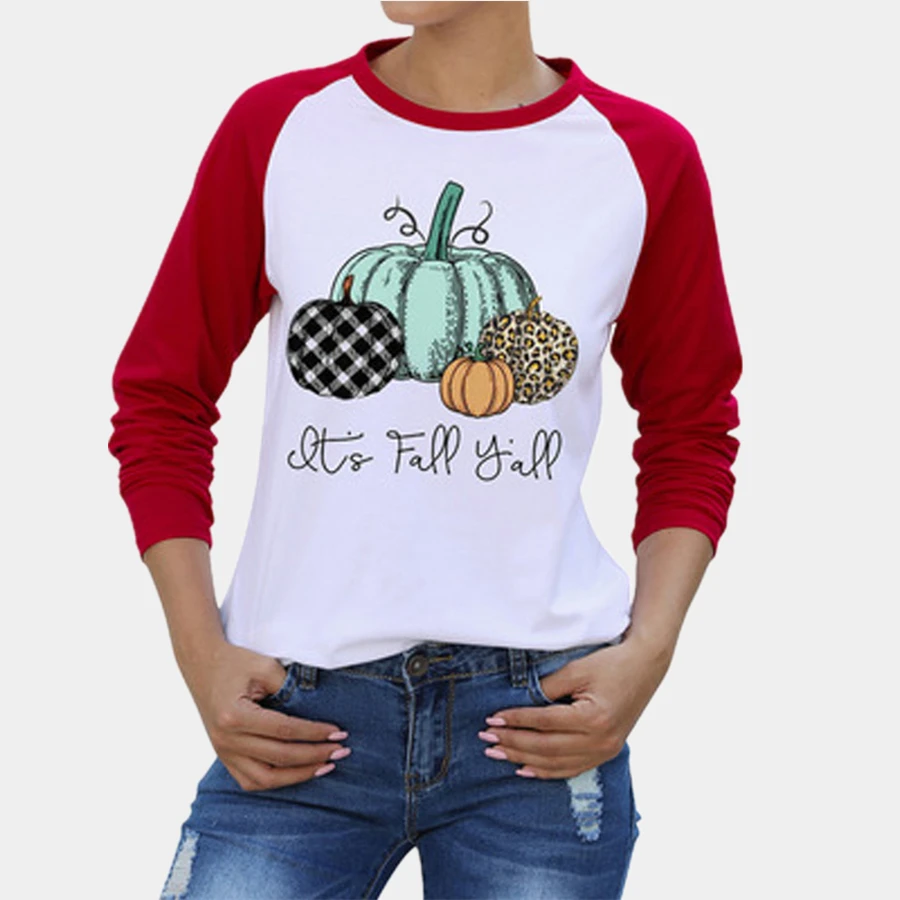 Футболка с принтом тыквы и длинным рукавом для Хэллоуина женская футболка реглан