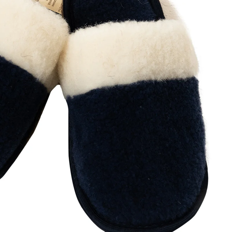 Тапочки из овечьей шерсти WOOLLAMB Темно синие шлепанцы шерстяные овчины тапочки