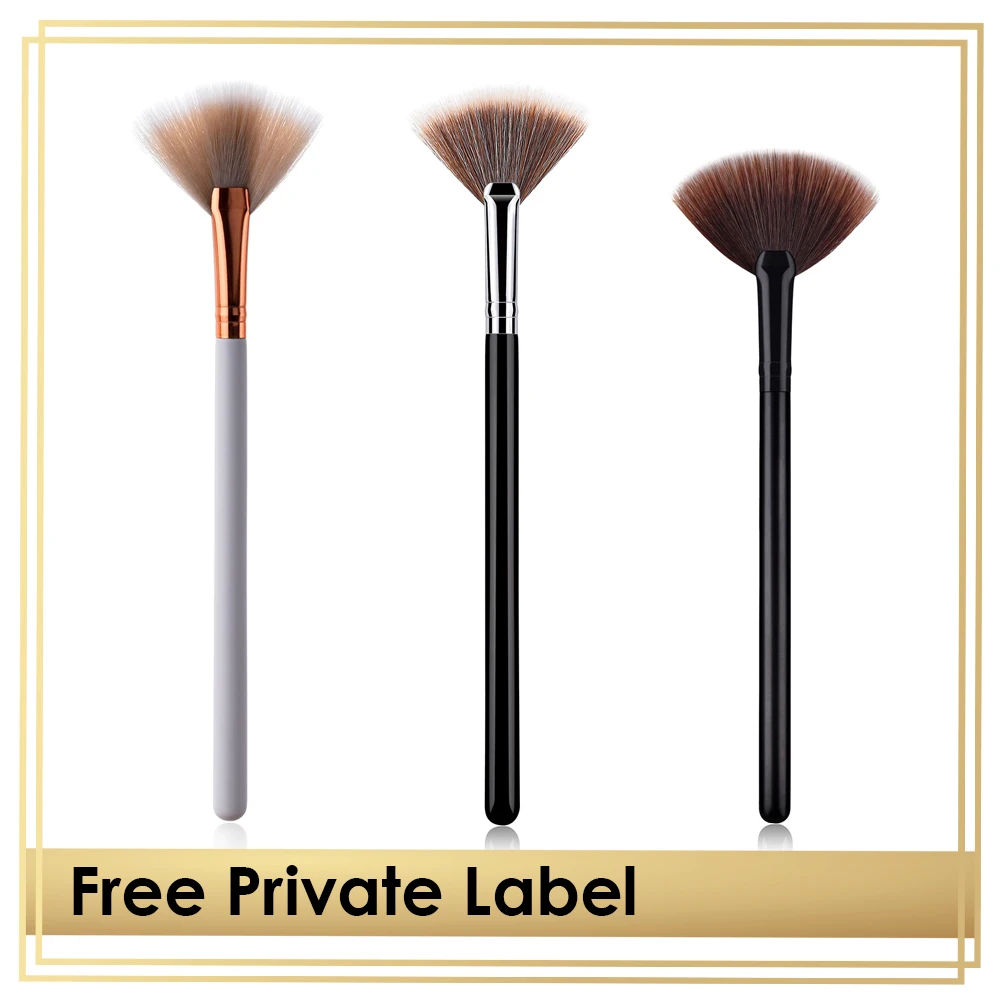 Fan Brush Professional Makeup Cosmetics Custom Logo Bulk Wholesale Powder Blending Application Pink Wooden Handle