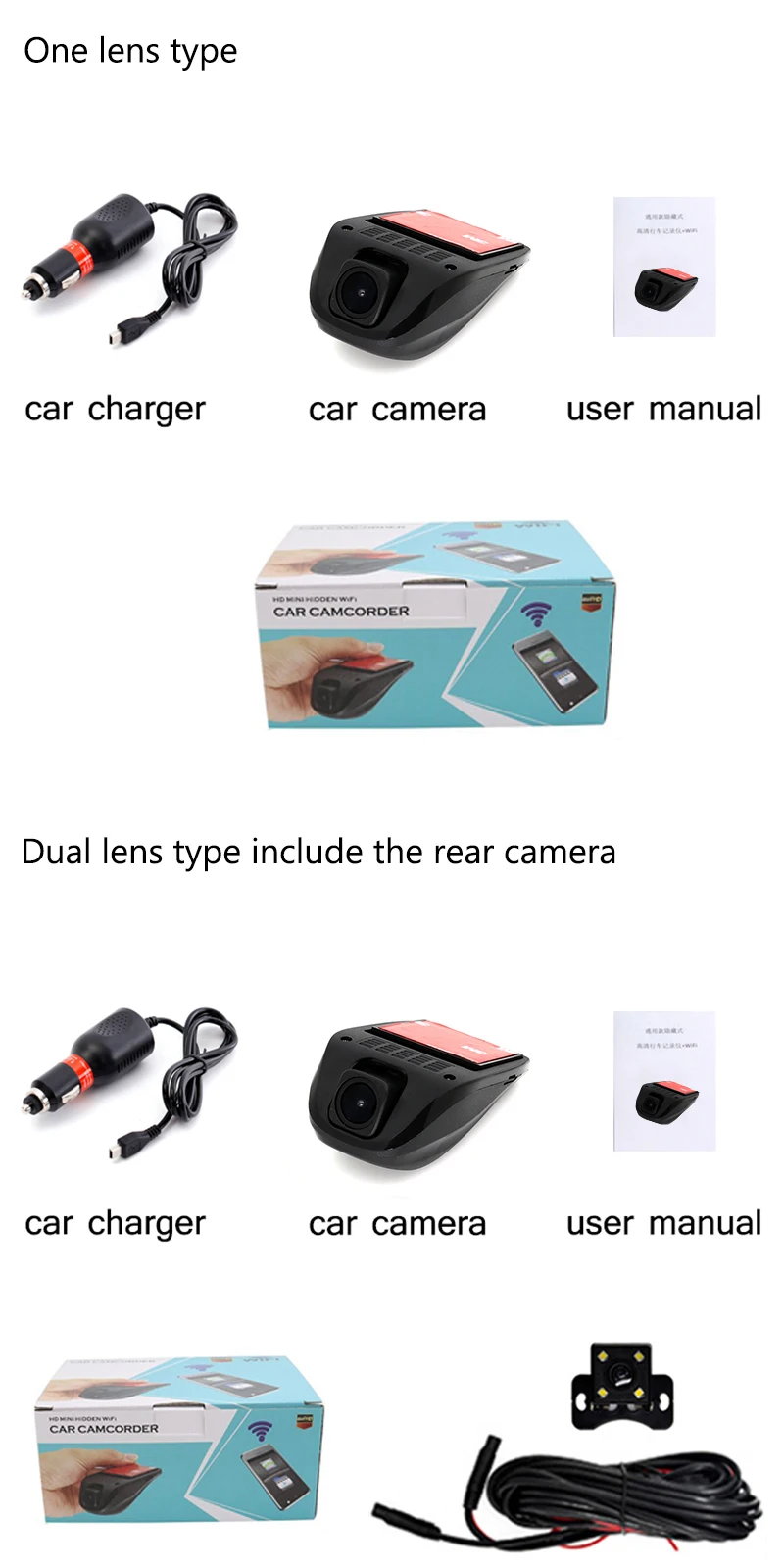 Ainina WiFi Скрытая Автомобильная dvr камера рекордер, Wi-Fi Автомобильная dashcam с камерой заднего вида управление приложением