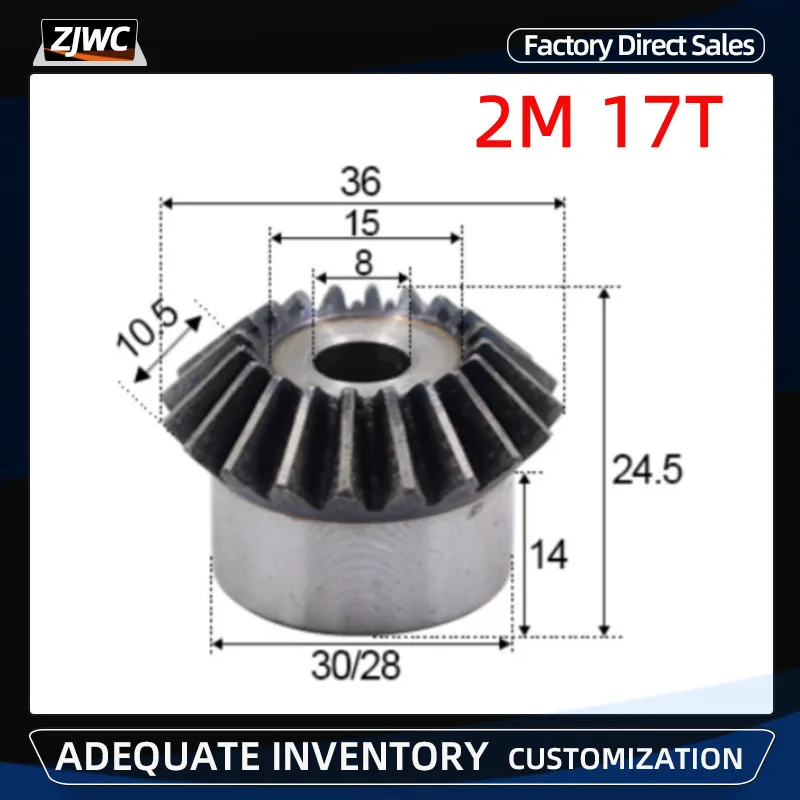 

1pc Bevel Gear 2 Mod 17 Teeth 2M 17T With Process Hole 8mm 90 Degree Drive Commutation Steel Gears With Screw