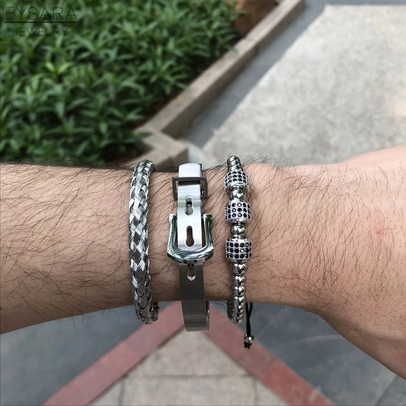 FYSARA 3pcs/Set Micro Pave CZ Round Braided Adjustable Bracelets Horseshoe Belt Buckle Bangles Pulseiras Luxury Handmade Jewelry | Украшения