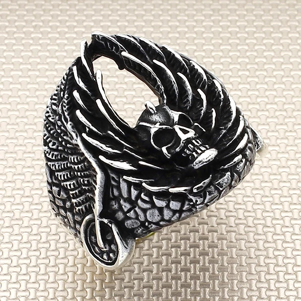 

Skull Silver Ring With Wing Motif Men Silver Ring Made In Turkey Solid 925 Sterling Silver