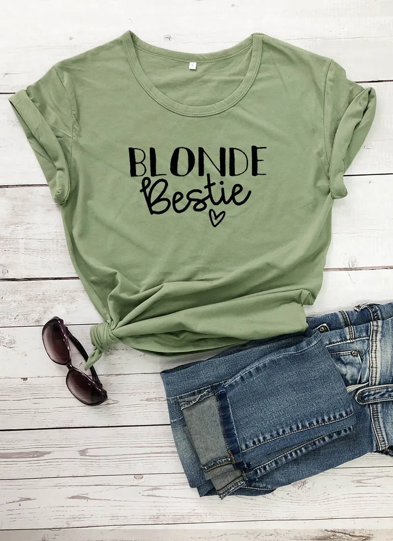 Blonde Bestie Printed New Arrival Women's Funny Casual 100%Cotton T-Shirt Best Friends Tees Sister Shirts | Женская одежда