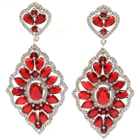 60x28mm big european design jewelry set 16g created red blood ruby white cz dating silver pendant earrings
