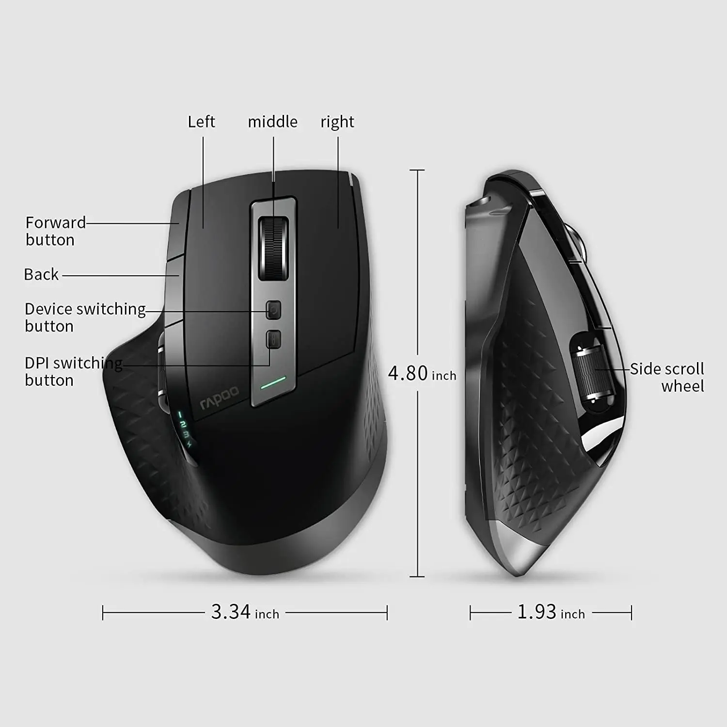 Rapoo Rechargeable Multi-mode Bluetooth Wireless Mouse 3200DPI Ergonomic Mouse Support Up to 4 Device for Computer Tablet Laptop images - 6