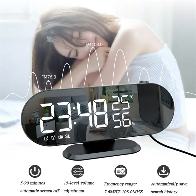 Светодиодный Будильник с цифровой проекцией настольные электронные часы FM-радио