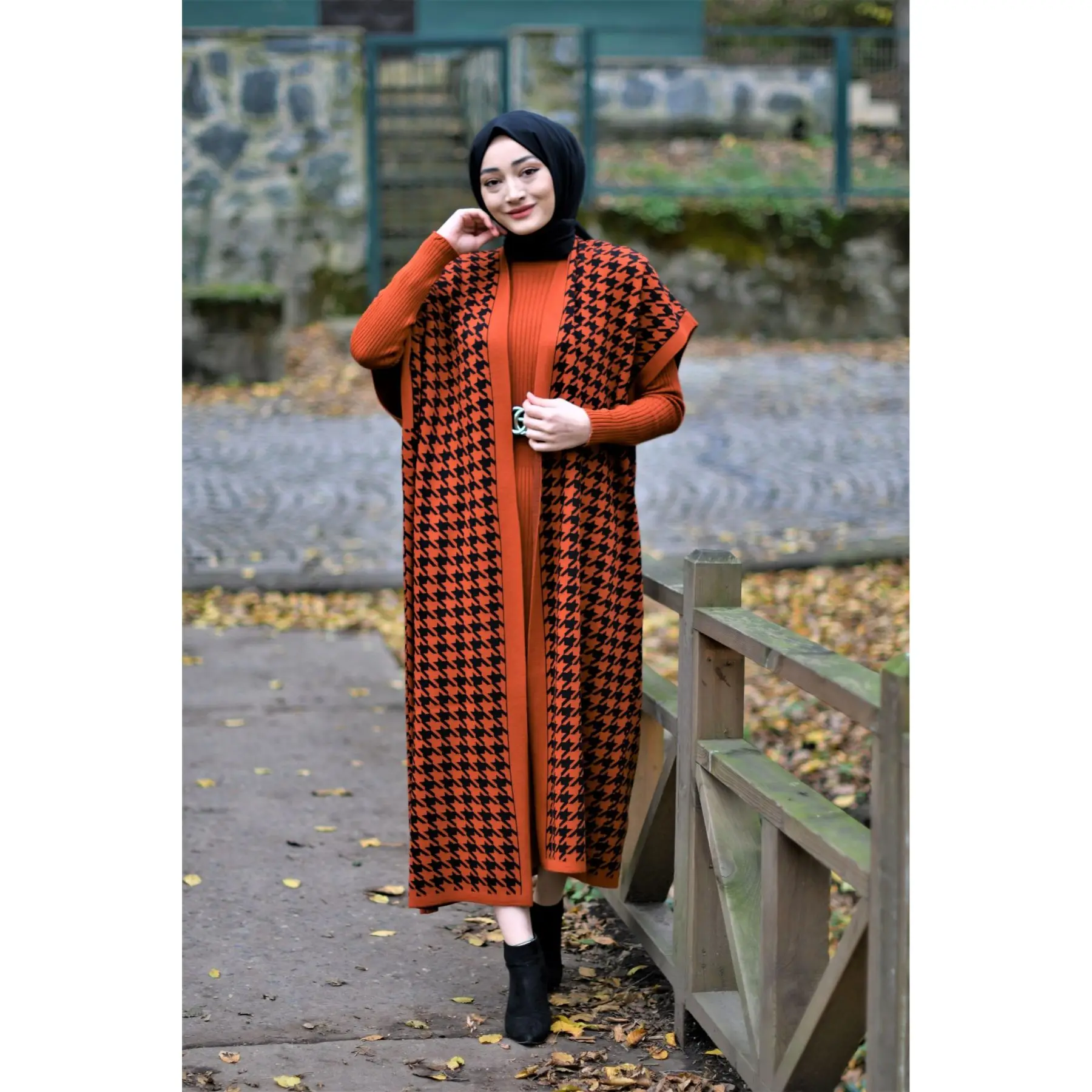 2 Piece Women's Set Crowbar Patterned Knitwear Maxi Turtleneck Dress and Cardigan Long Sleeve Turkey Muslim Fashion Dubai |