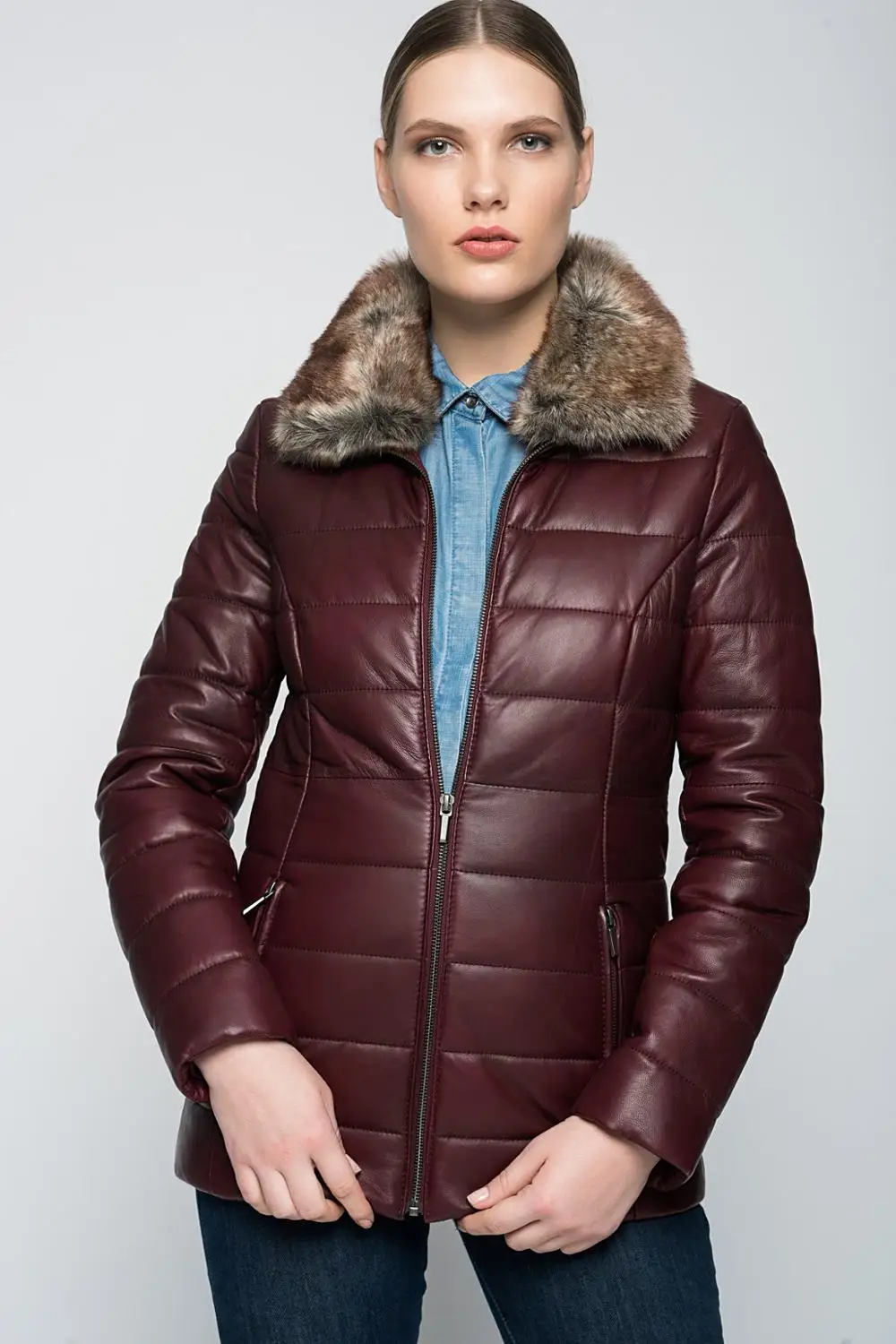 real sheepskin burgundy genuine leather jacket, new winter fashion, Fast-Fashion fashion house