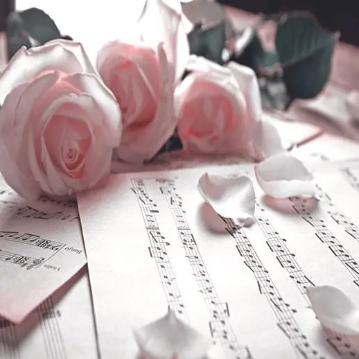 

Curtain Pink Roses On Music Notes Vintage Romantic Theme Photo Printed