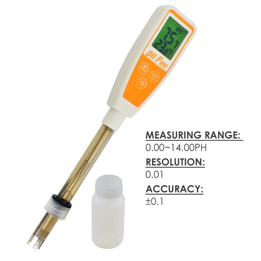 

Digital Meter Pen-type pH Temperature 14.00 pH Range 12cm Probe Water Quality Tester Self Calibration for Pool Aquarium