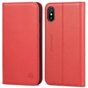 Чехол-бумажник SHIELDON для iPhone XS max【натуральная кожа слоты для карт ID держатель для карт автоматическое Пробуждение/Sleep【RFID blocking】чехол для XS Max - Цвет: Red