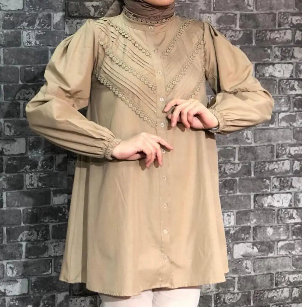 

Lace Collar Shirt Tunic Buttoned Long Sleeve Crew Neck Seasonal Winter Women Muslim Fashion Hijab Clothing Istanbul Turkey Islam