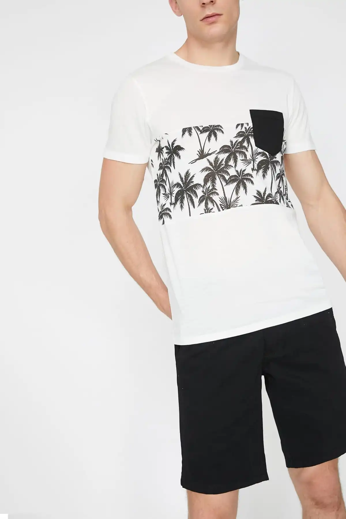 Koton мужская белая футболка с коротким рукавом и карманом принтом 9 YAM14183OK|Мужские