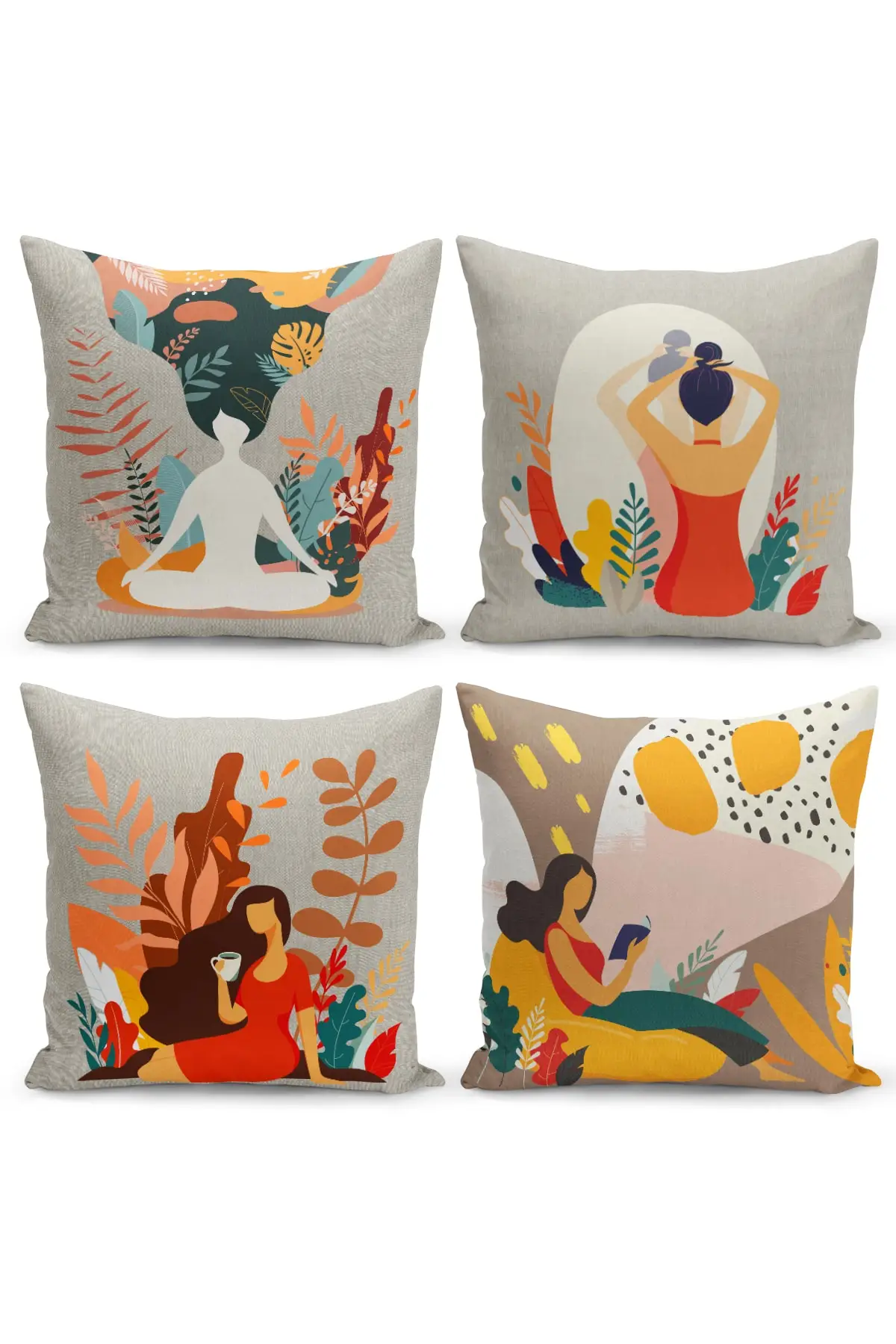 

4 pcs women's print pillow case, micro honeycomb fabric pillow case, decorative colorful women patterned pillow decorate case