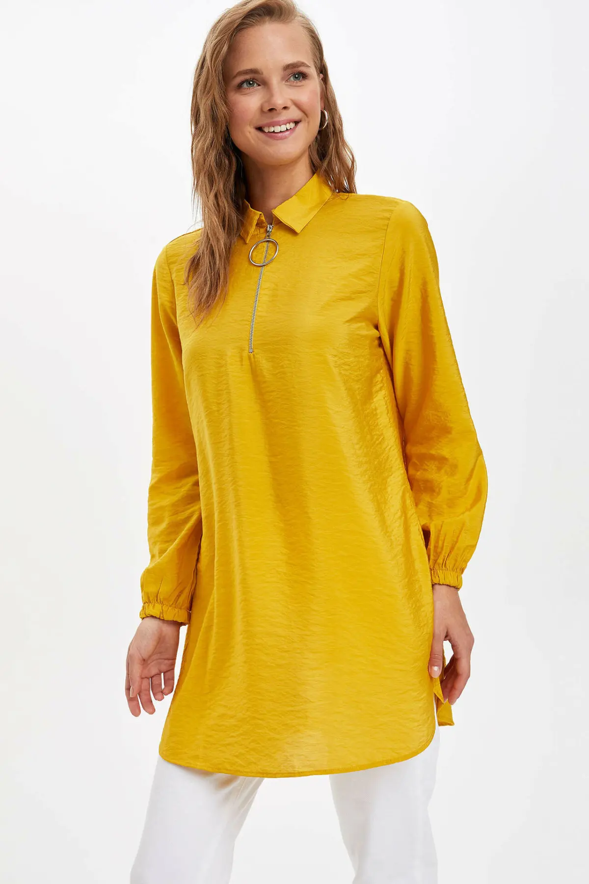 DeFacto Женская Очаровательная цветная блузка женский черный яркий цвет Длинный топ