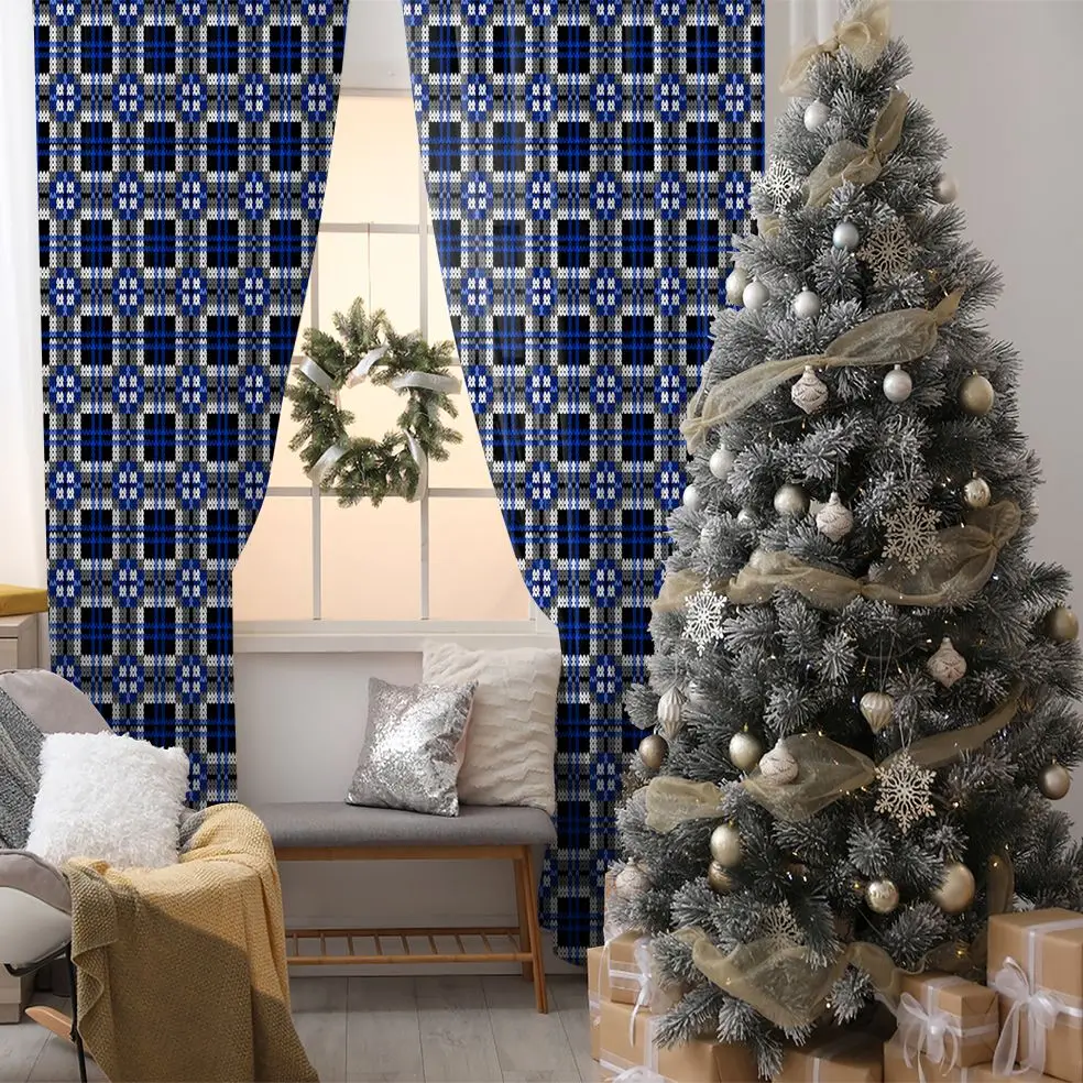 

Curtain Knitted Plaid Tartan Pattern Traditional Fabric Design Vintage Artwork Printed Blue Gray White