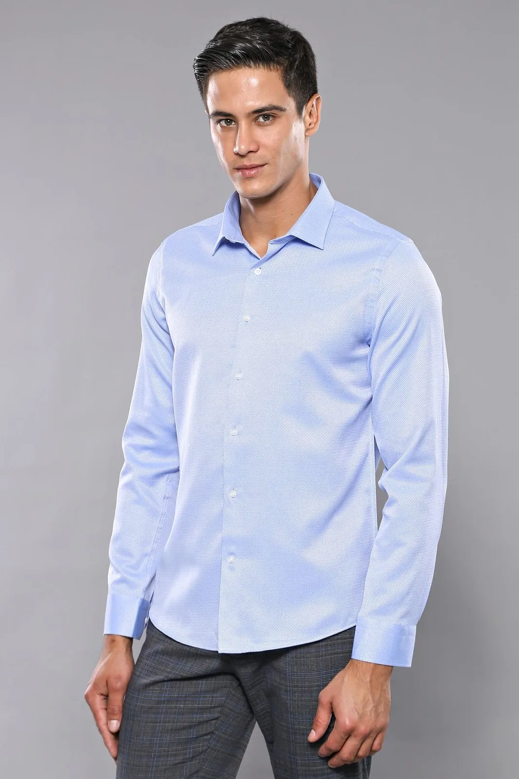 

Self Print Ice Blue Long-Sleeve Male Shirt Unimart Shop | Wessi