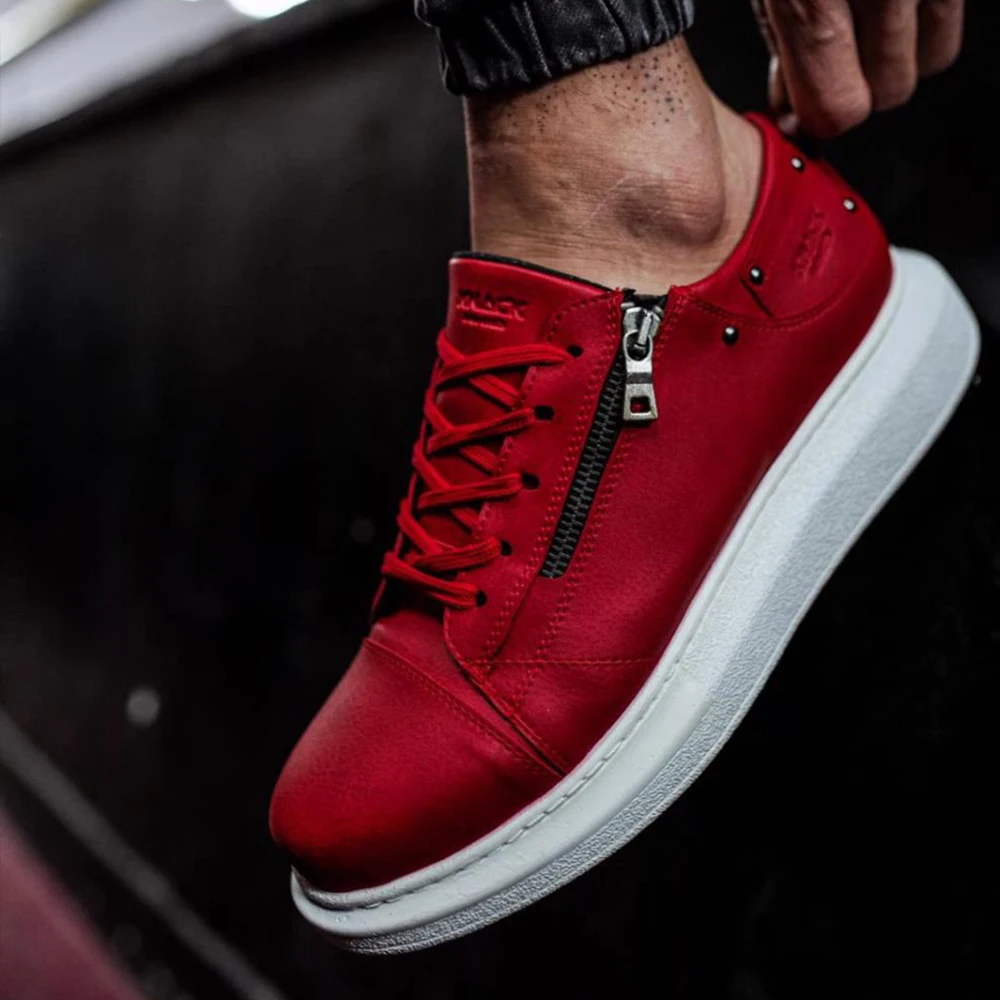 

Knack Men's Casual Shoes Red (White Sole) Colorful Stitched High Base Zipper Laced Patterned Faux Leather Vivid Color Fashion Stylish Flamboyant Sports Shoes Barefoot Shoes Men Dress Shoes Sneakers Men 2021 555
