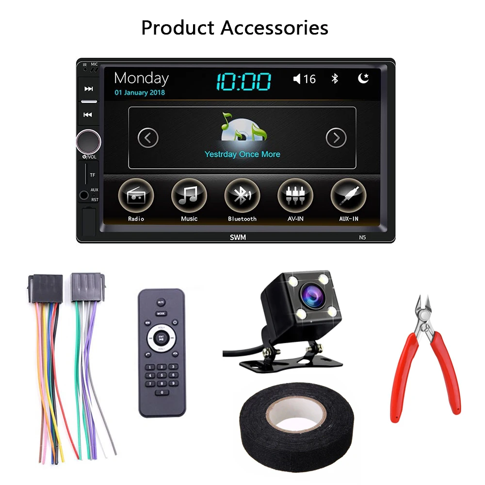 Accessories Camera 2 din Авторадио " сенсорный экран автомобильный мультимедийный плеер 360 градусов панорамная камера вход AM FM радио 2Din USB AUX Mirrorlink - Цвет: Accessories Camera