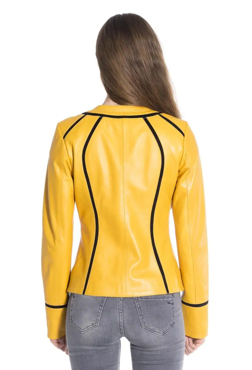 Women Leather Jacket Genuine Real Leather Jacket leather Coat lambskin coat Female Jacket Genuine Leather Women's Yellow Coat