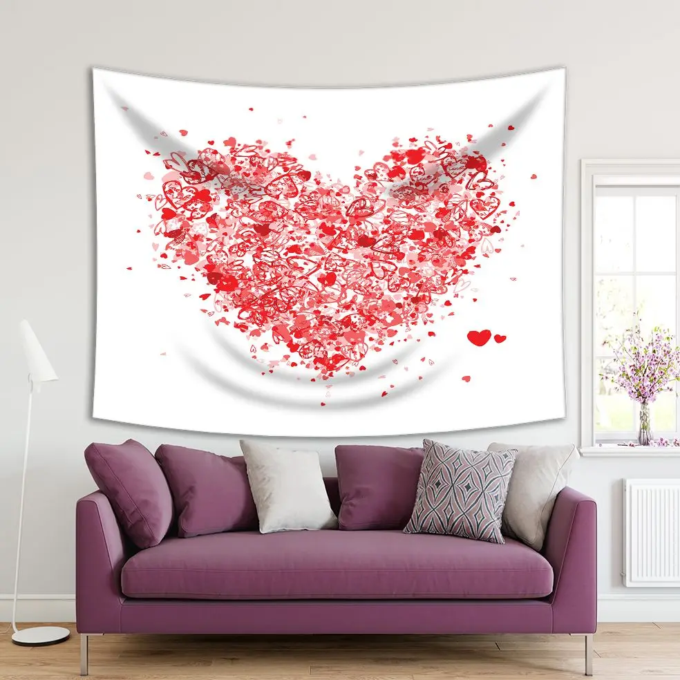 

Tapestry Heart Shapes Joy Love Romantic Celebration Valentine Day Decoration Artwork Red White