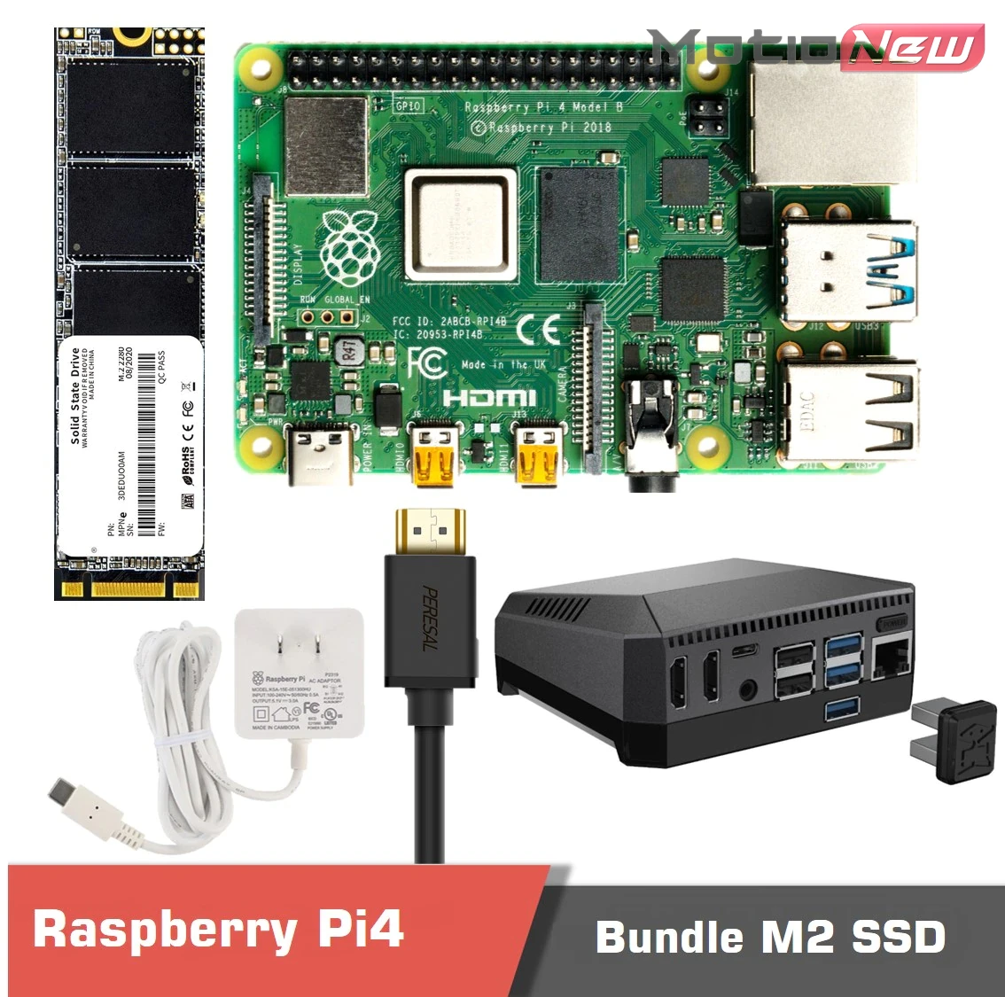 Raspberry Pi 4 Model B с основными аксессуарами + кабель HDMI для Argon One M.2 чехол память SSD