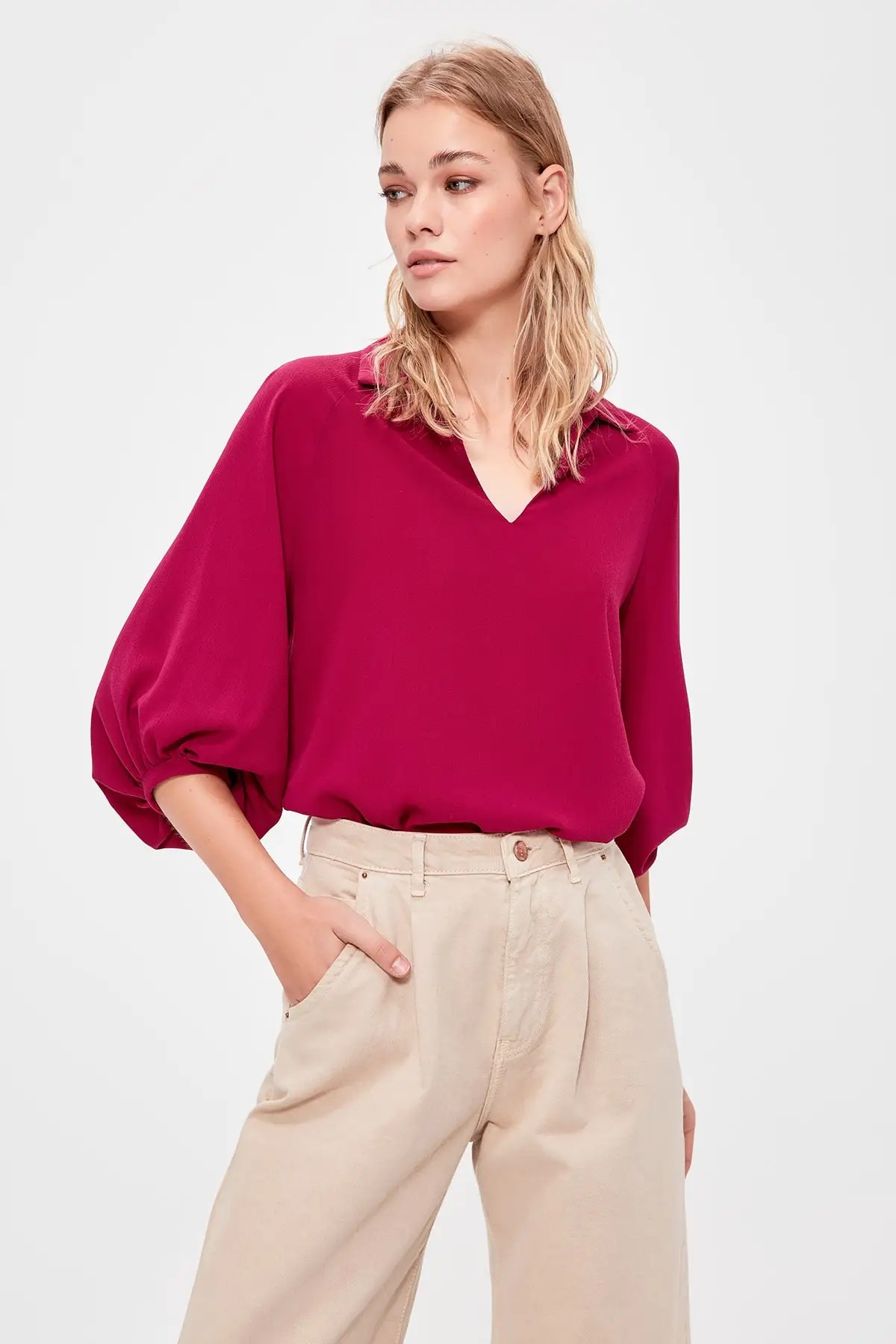 Trendyol Асимметричная Блузка цвета фуксии TWOAW20BZ0835|Блузки| |