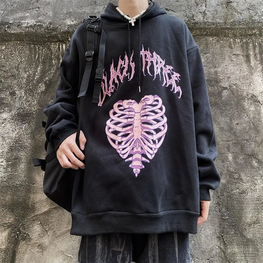

Plus Fleece Women's Hoodie Men Dog Hip Hop Trend Harajuku Men's Clothes Japanese Streetwear Pullovers Skeleton Clothing