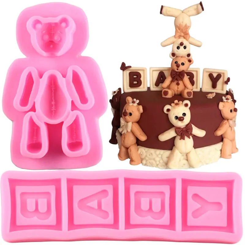 

3D милый медведь Силиконовые формы "сделай сам" с буквенным принтом для малышей на день рождения инструменты для украшения тортов из мастики Топпинг для кексов конфеты глины формы для шоколада