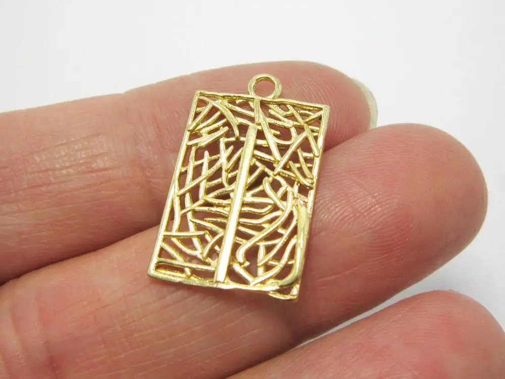 

2pcs Brass pendant 23x13.8x1.6mm Hollow pattern Rectangle raw brass earrings charm findings R880