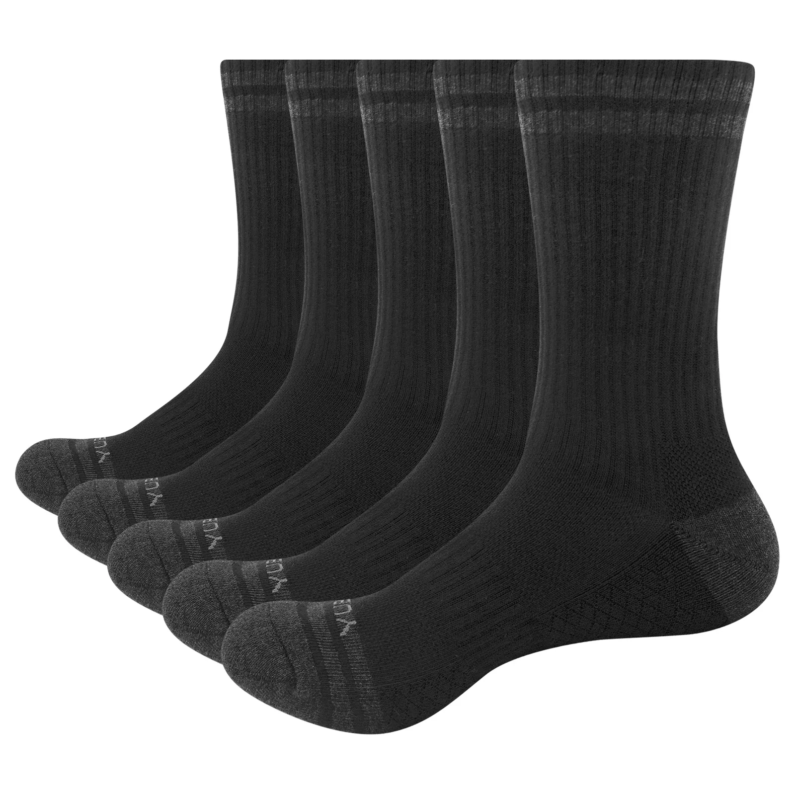 YUEDGE 5 Pairs Men's Black Cotton Crew Moisture Wick Breathable Cushion Work Casual Socks For Men Size 38-46 EU