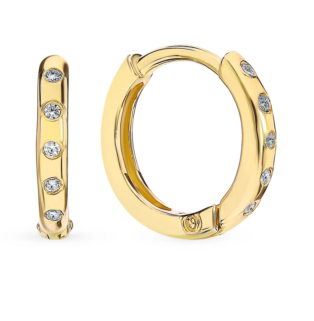 Золотые серьги с фианитами SUNLIGHT|Серьги-клипсы| |