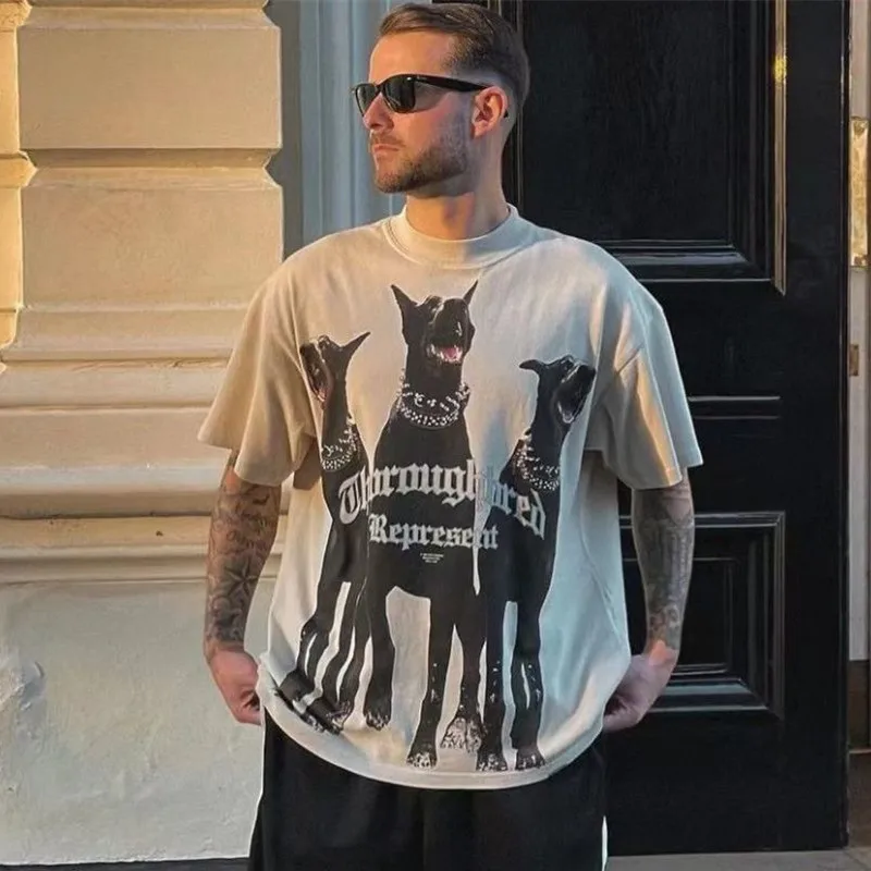 

Hound Printed T-shirt Men Vintage Clothing Harajuku Oversized Streetwear Y2k Clothes Hip Hop Trendyol Women's Top Cool Stuff
