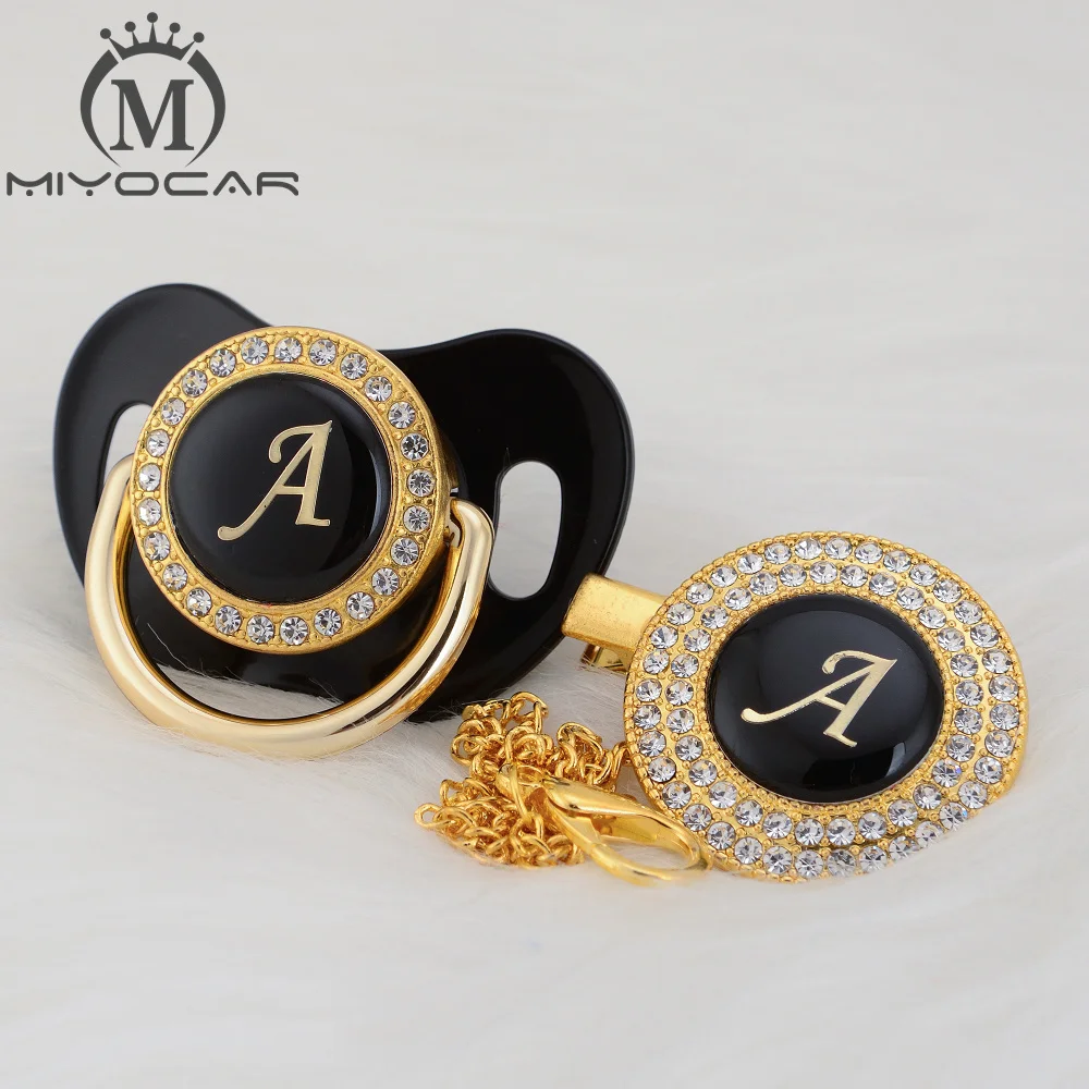 MIYOCAR золото серебро имя инициалы письмо красивый bling соска и соска клип BPA бесплатно пустышка bling уникальный дизайн LA