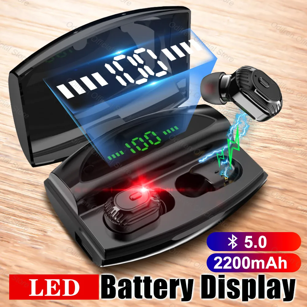 Водонепроницаемый In Ear Батарея светодиодный Дисплей Беспроводной Bluetooth 5 0