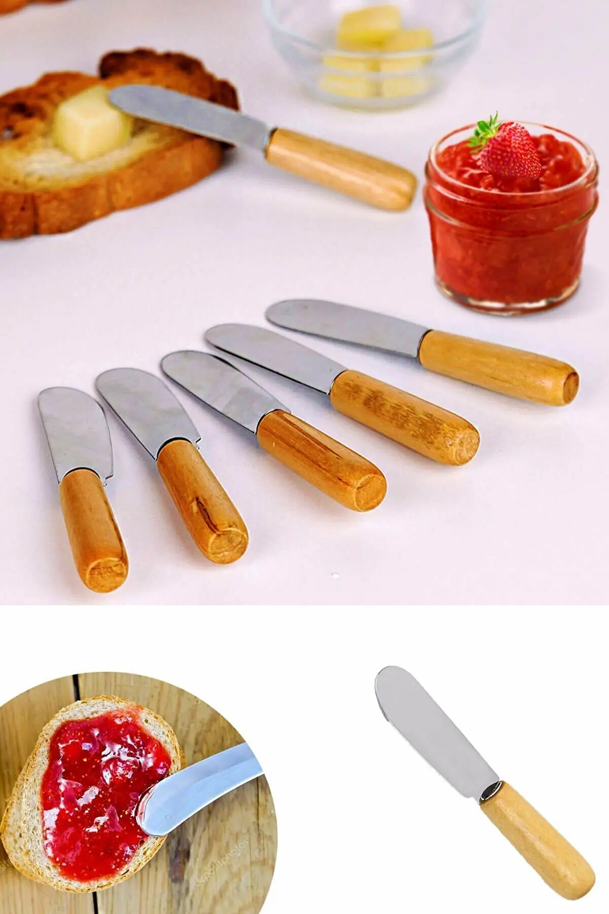

6 Pieces Butter Jam Sauce Knife with Bamboo Handle Breakfast Knife