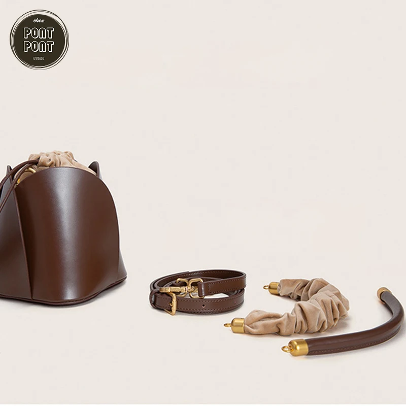 

Fashion Flower Bucket Bag Chic Designer Removable Fold Handle Genuine Leather Handbag Shoulder Strap Crossbody Bag For Women sac