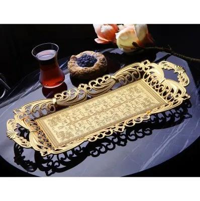 

Wonderful dowry wedding mothers day birthday gift awesome decor Ahsen Gold Color Serving Tray For 2 Glasses