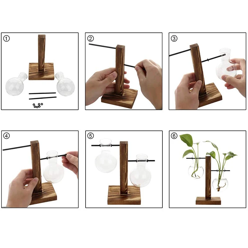 Terrarium Hydroponic Plant Vases Vintage Transparent Flower Pot Wooden Frame Glass Hanging Pots Tabletop Plants Home Bonsai |