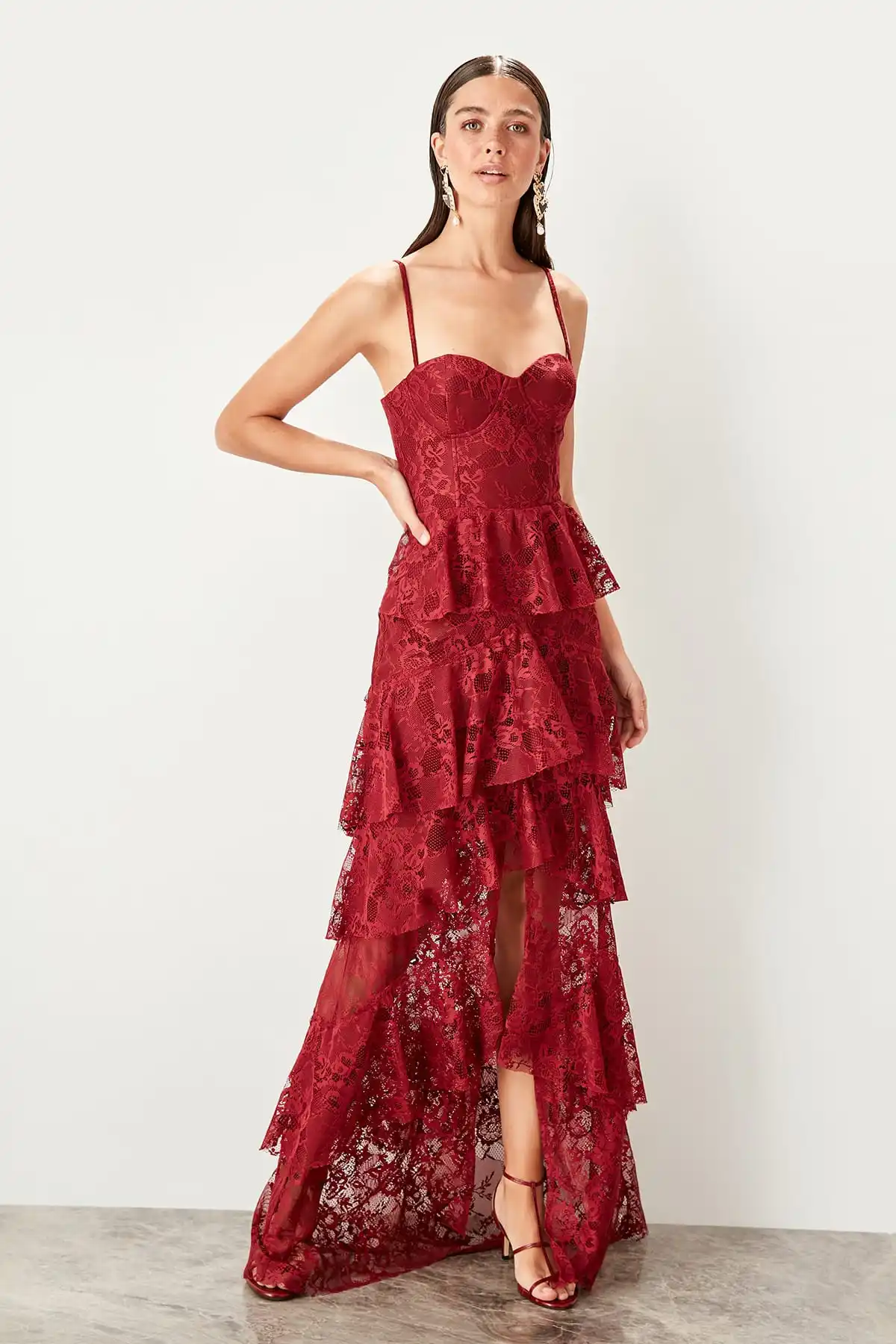 Trendyol кружевное детальное вечернее платье TPRSS19DE0048 | Свадьбы и торжества