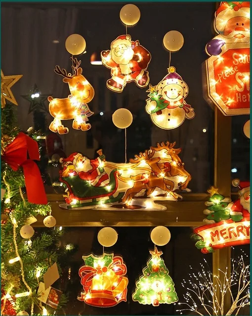 TOPJOWGA Fenêtre Noël Lumière, Guirlande Lumineuse Fenêtre Noël Decoration,  Lumières de Noël Decoration, Lumières de Noël Suspendues 3D avec Ventouse,  LED de Noël à Suspendre Décoration de Fenêtre : : Luminaires et