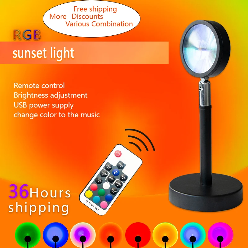 

RGB, Лампа для проектора заката, USB Радужная лампа для заката с дистанционным управлением и изменением цвета, вращающаяся на 180 градусов Лампа ...