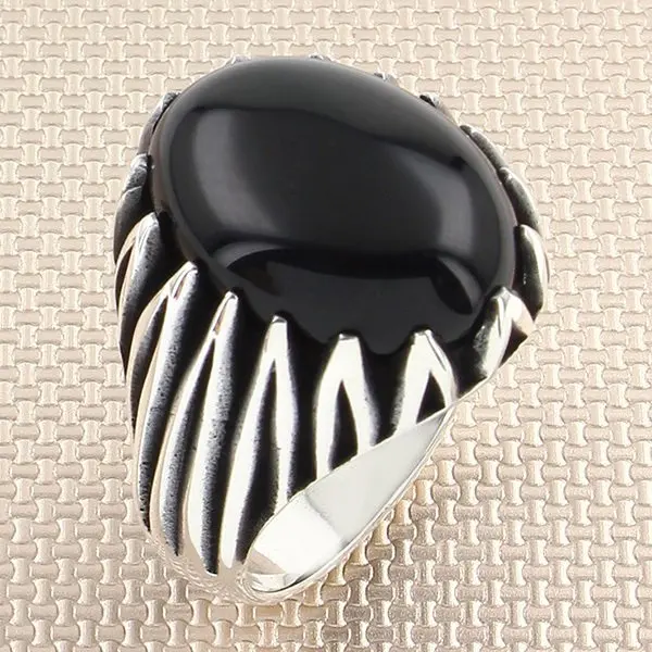 

Modern Fashion Big Oval Black Onyx Stone Men Silver Ring Made in Turkey Solid 925 Sterling Silver