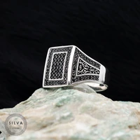 original sterling 925 silver mens ring with black zircon stones mens jewelry all sizes are available